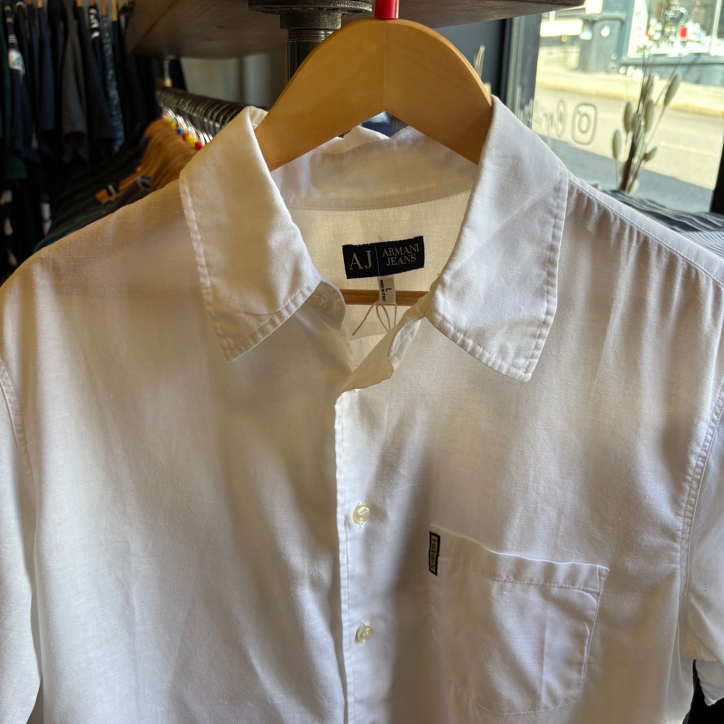 Armani Jeans Linen Button Up Shirt White (Large)