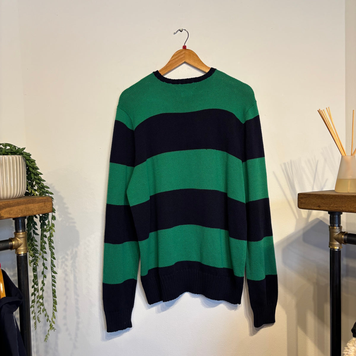 Ralph Lauren Stripe Pullover Knit Jumper Green/ Navy (Large)