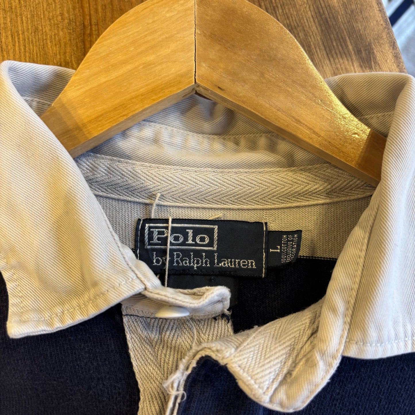 Ralph Lauren Longsleeve Rugby Polo Shirt Navy/ White (Large)