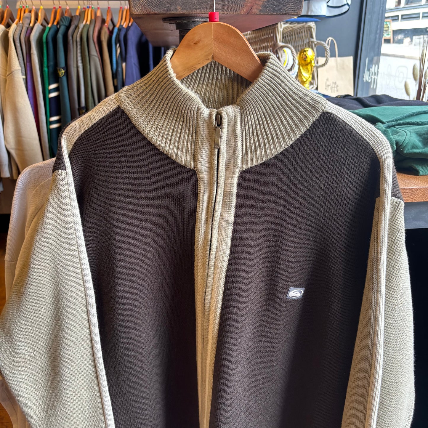 Quiksilver Full Zip Two Tone Knit Jumper Brown/ Beige (Large)