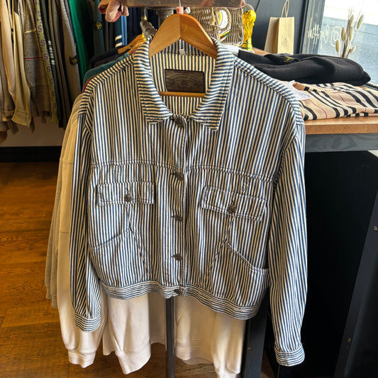 Armani Jeans 90s Gold Tag Pinstripe Jacket White/ Blue (Small)