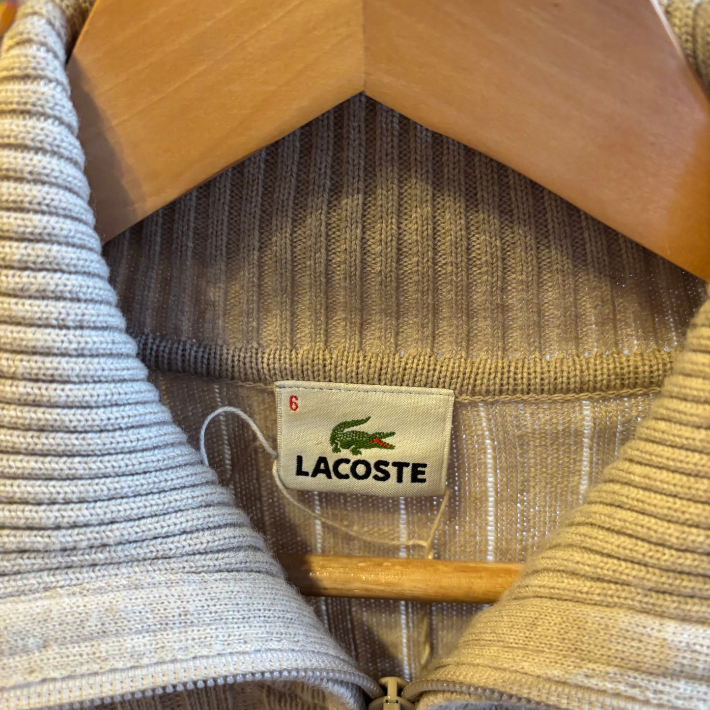 Lacoste Rib Full Zip Knit Jumper Beige (Large)