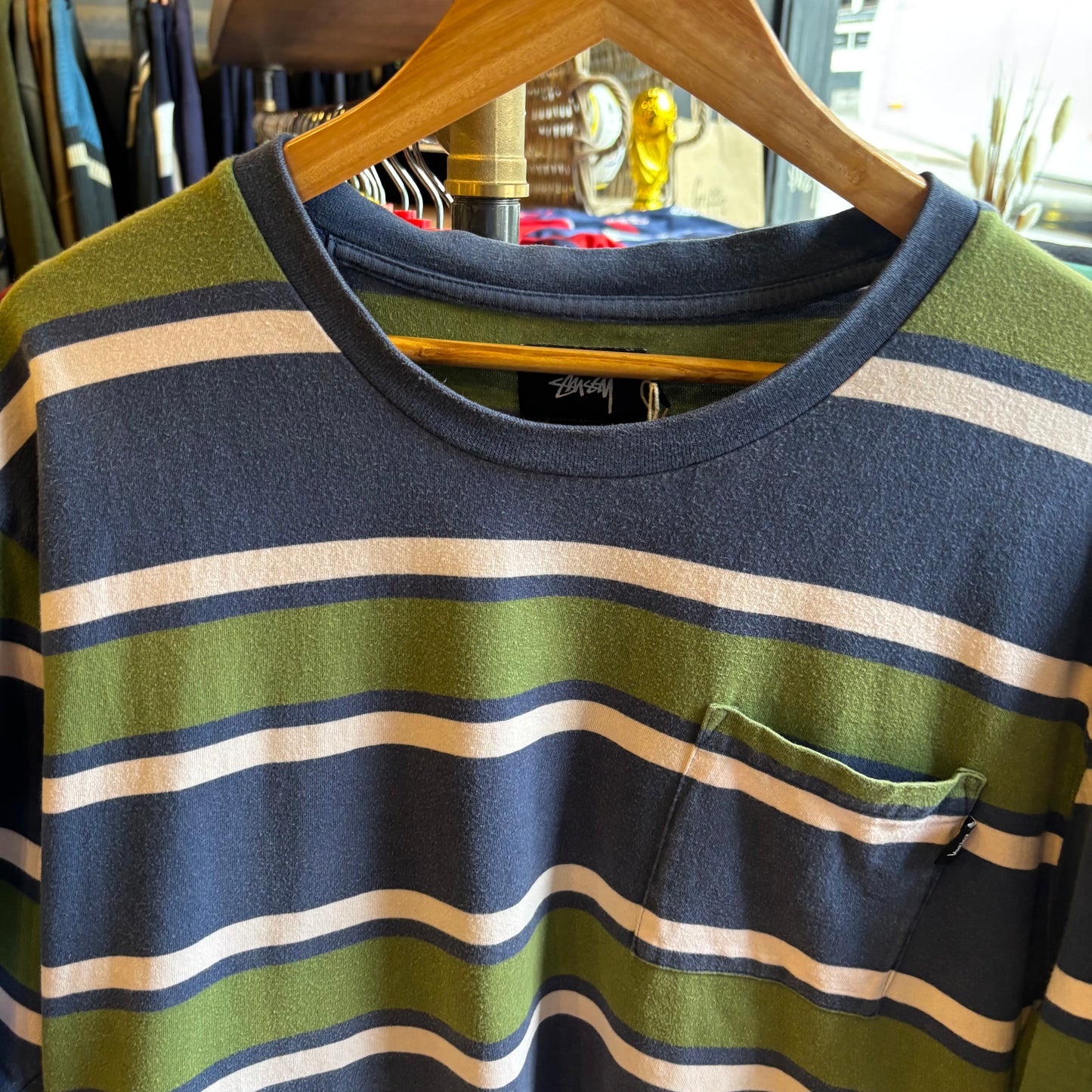 Stussy Bold Stripe T-Shirt Green/ Blue (XL)