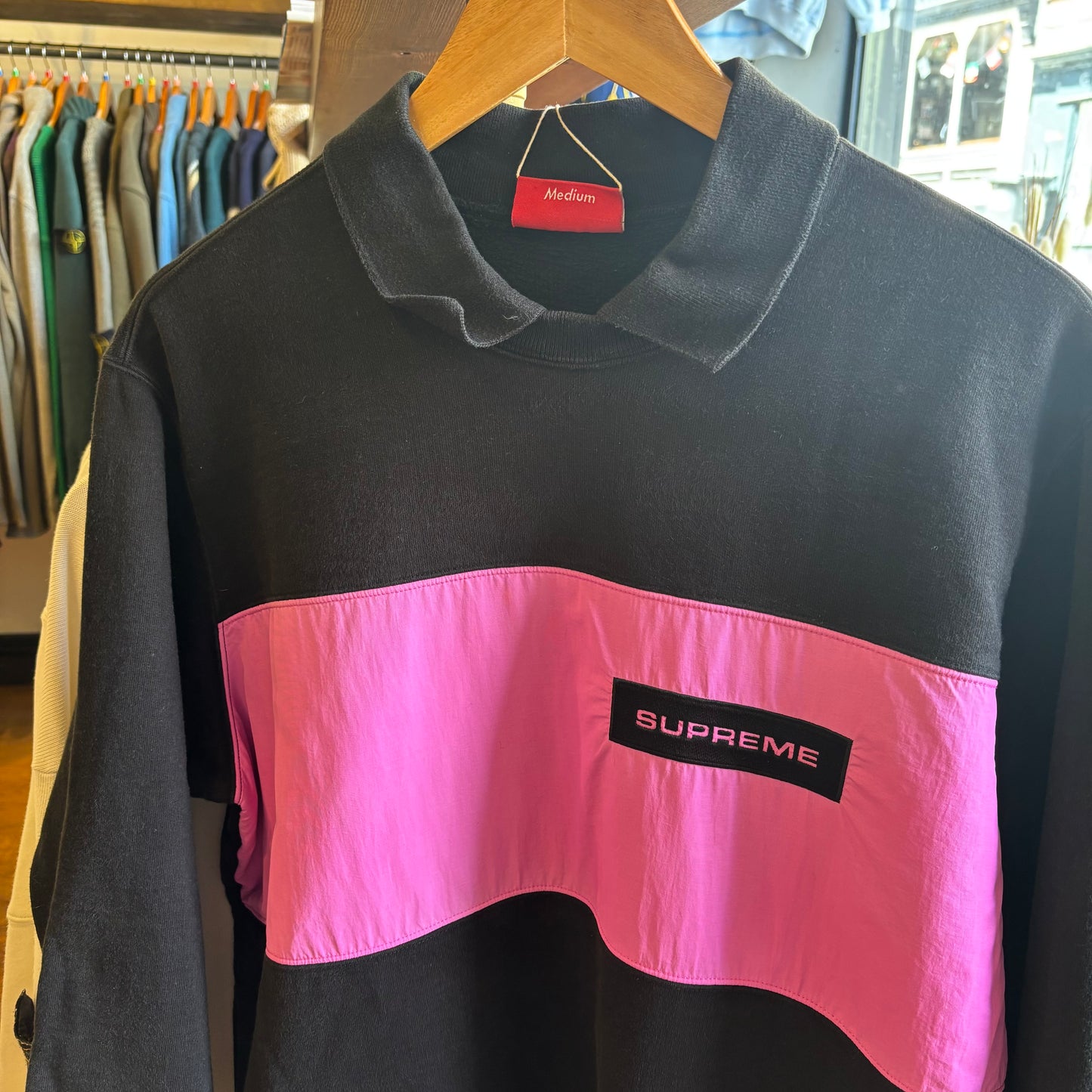 Supreme FW17 Polo Crew Sweatshirt Black/ Pink (Medium)