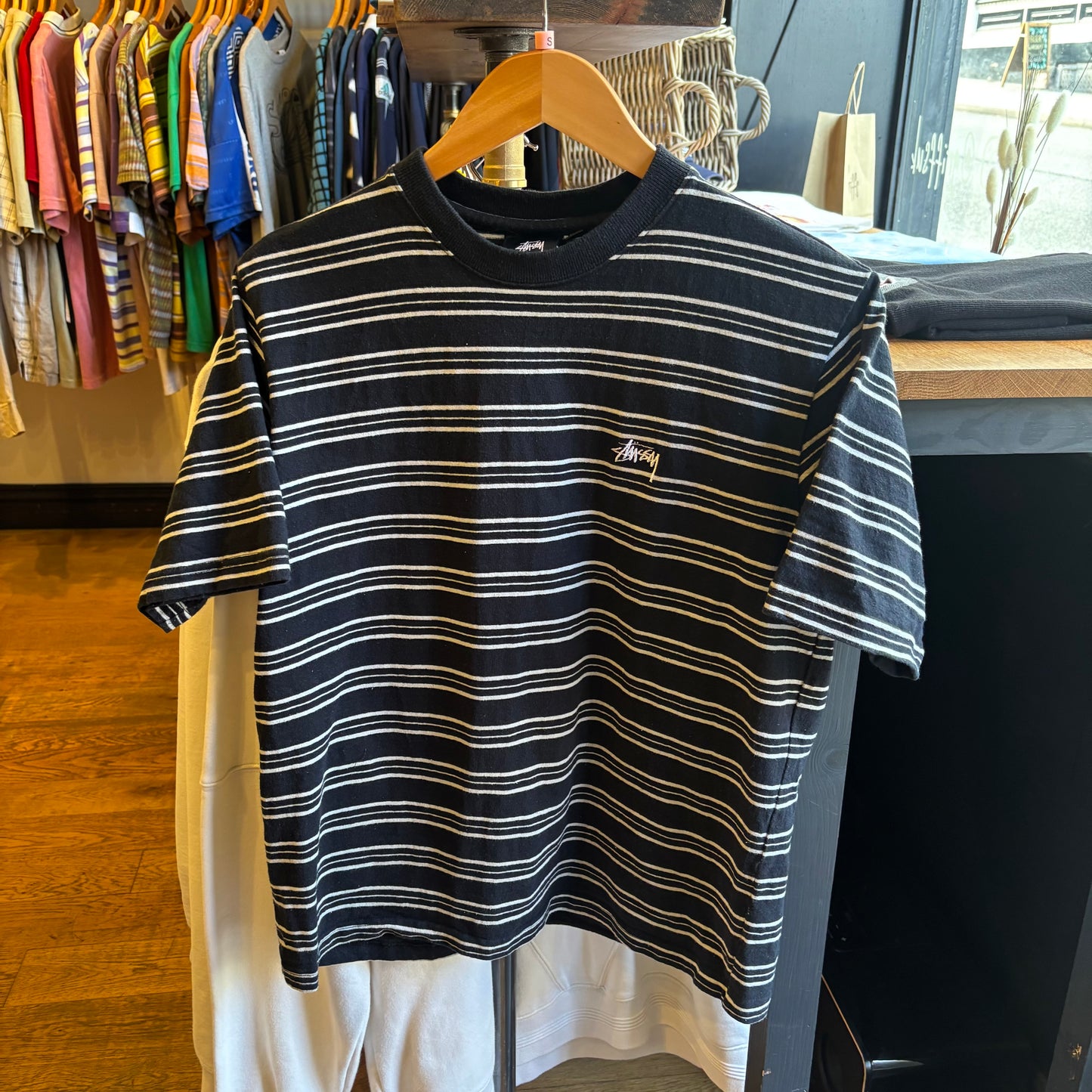 Stussy Henry Striped Crew T-Shirt Black (Small)