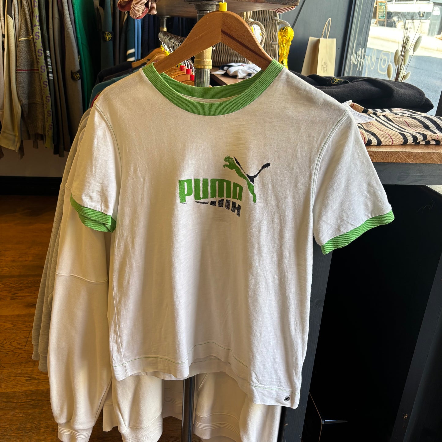Puma Y2K Ringer T-Shirt White/ Green (Medium)