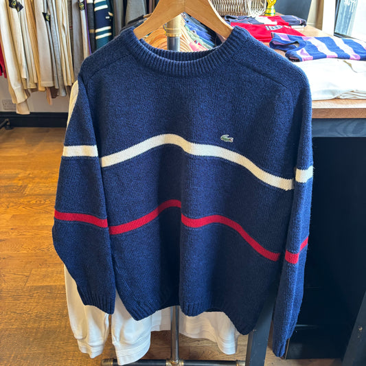 Lacoste Stripe Pullover Knit Jumper Blue (Large)