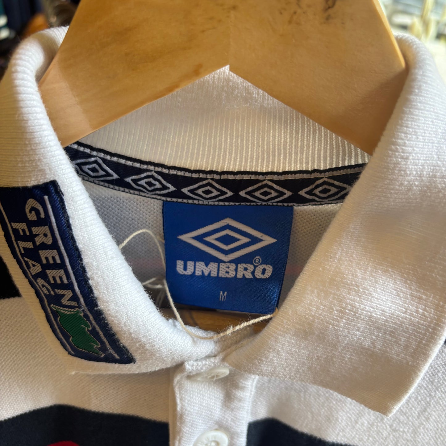 England Umbro 1998/00 Green Flag Stripe Polo Shirt White (Medium)
