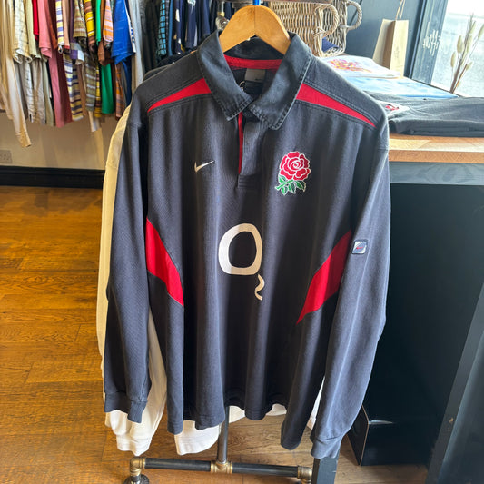 England 2000's Rugby Longsleeve Polo Shirt Black (XXL)