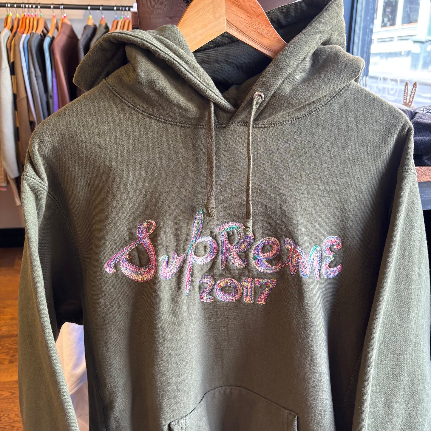 Supreme FW17 Brush Logo Hoodie Green (Large)