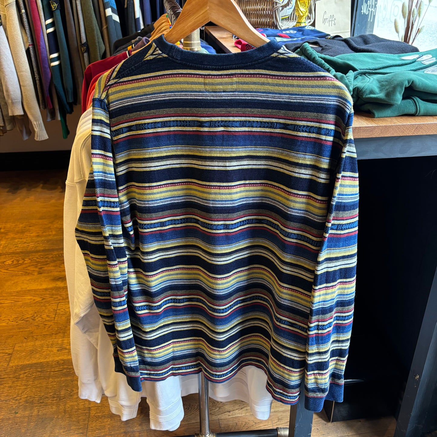 Beams Plus Pocket Jacquard Stripe Longleeve Blue (Large)
