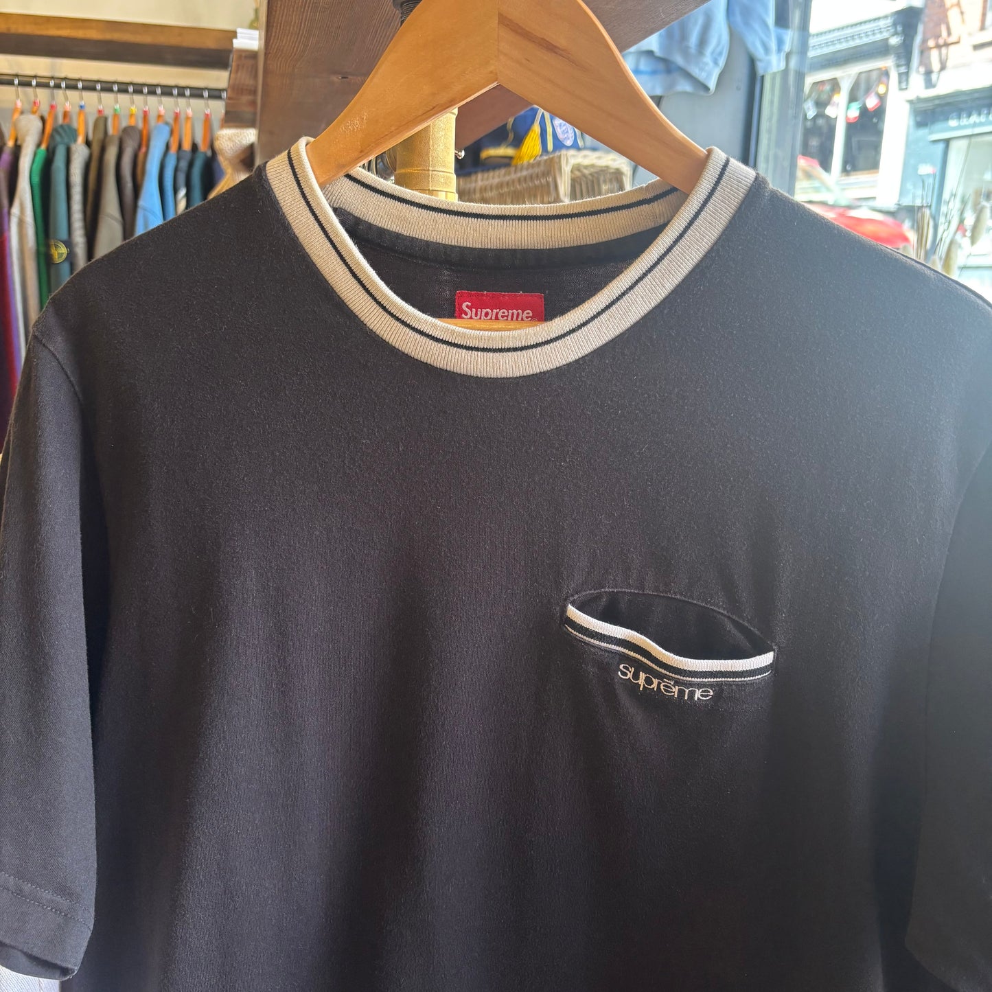 Supreme SS18 Ribbed Pocket T-Shirt Black (Medium)