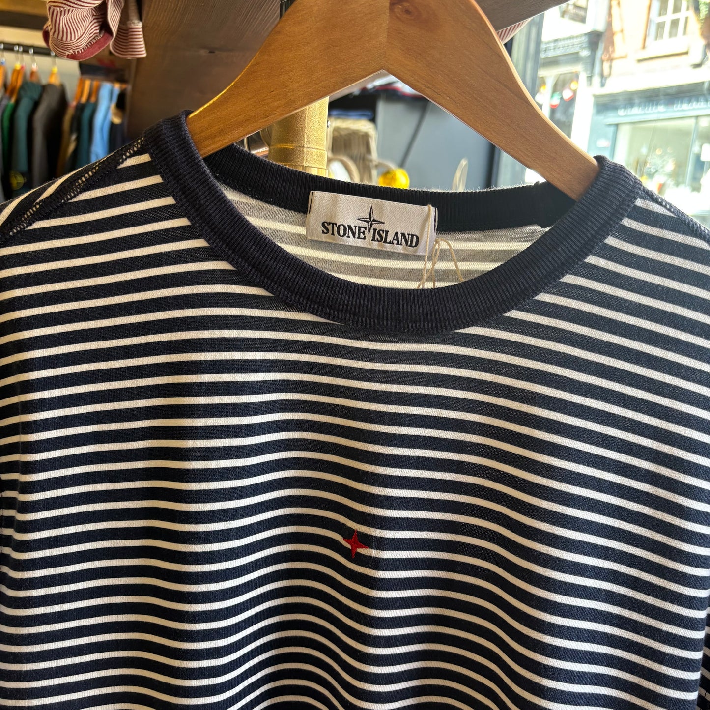 Stone Island S/S 2018 Marina Stripe T-Shirt White/ Blue (Medium)
