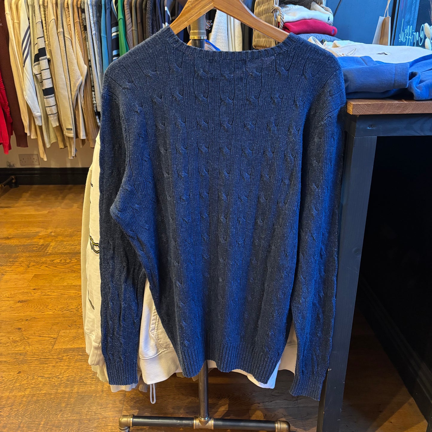 Ralph Lauren Silk Cable Knit Jumper Blue (Large)