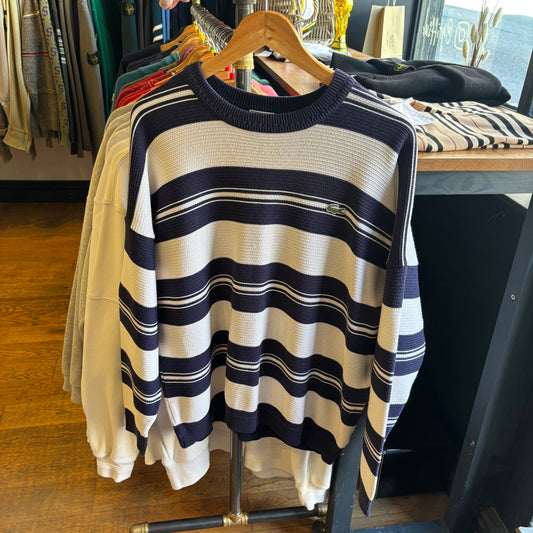 Lacoste Stripe Pullover Knit Jumper White/ Navy (XL)