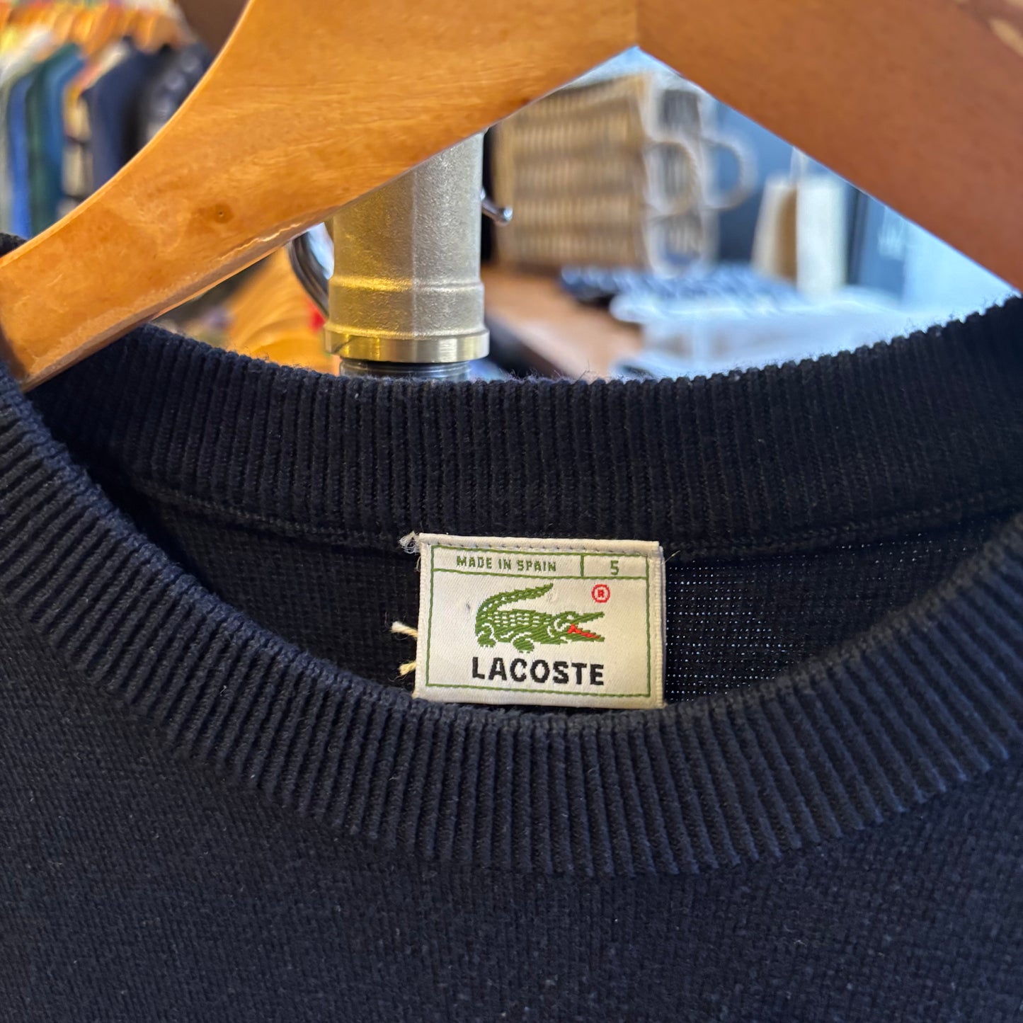 Lacoste Pullover Two Tone Knit Jumper Navy/ Cream (Large)