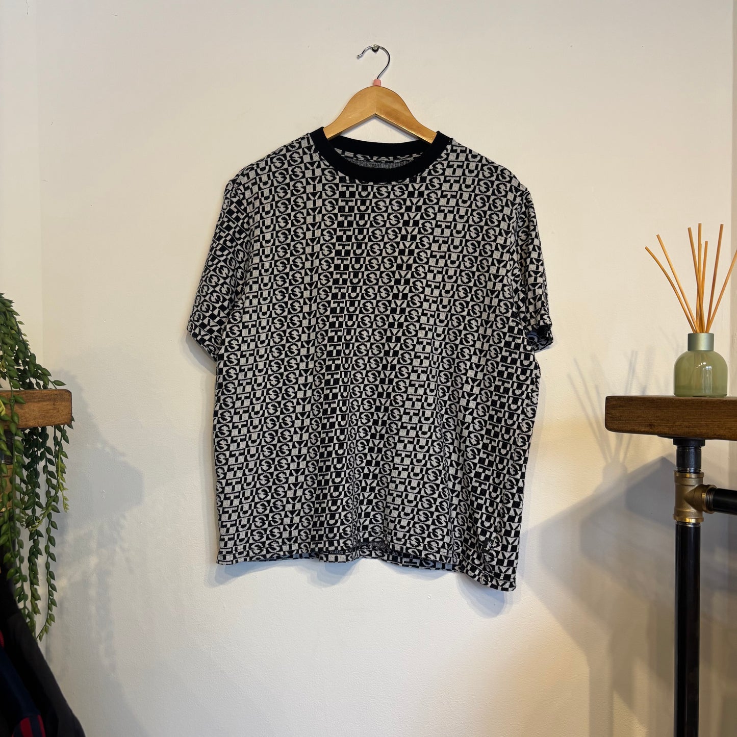 Stussy Check Crew T-Shirt Black/ White (Small)