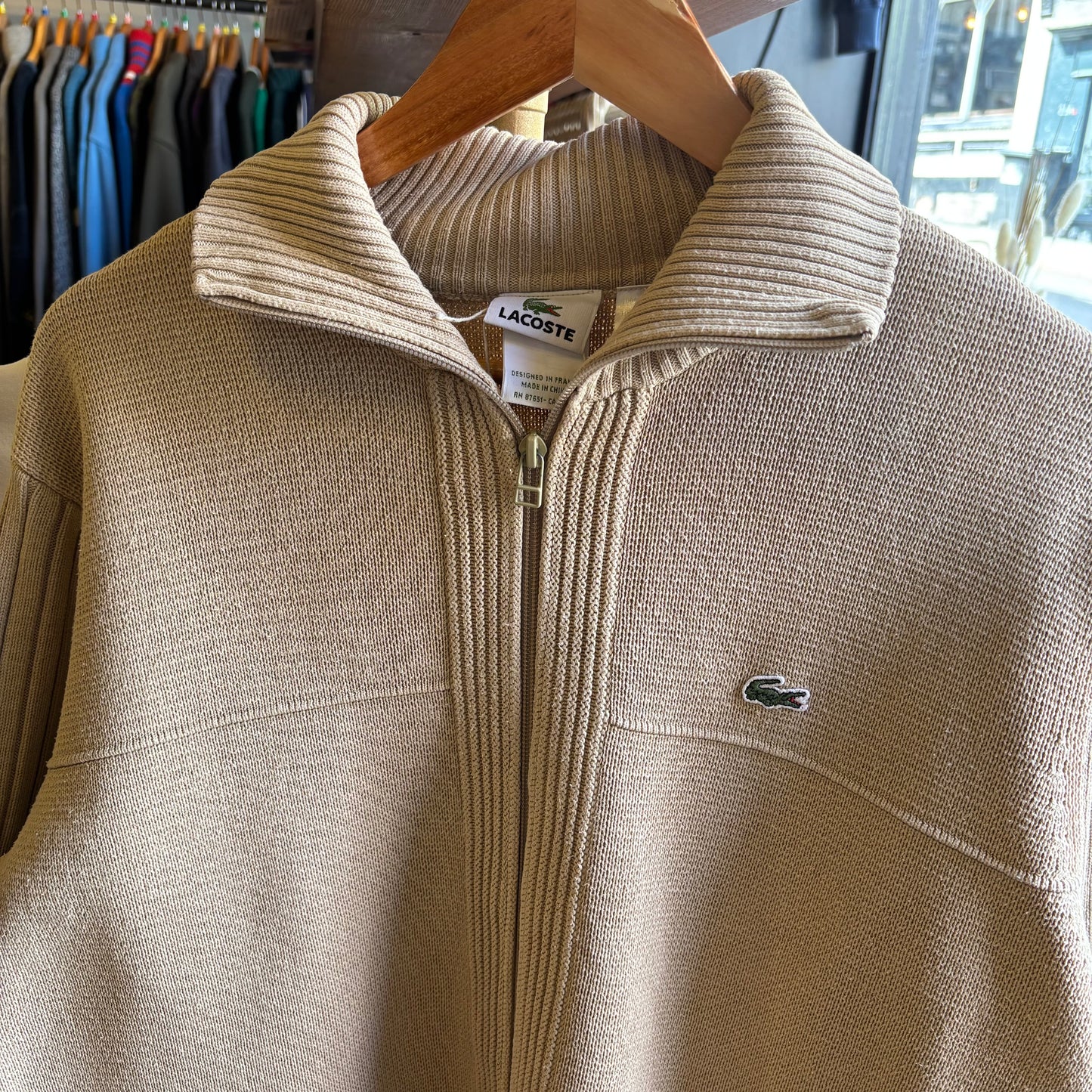 Lacoste Full Zip Knit Jumper Beige (Medium)