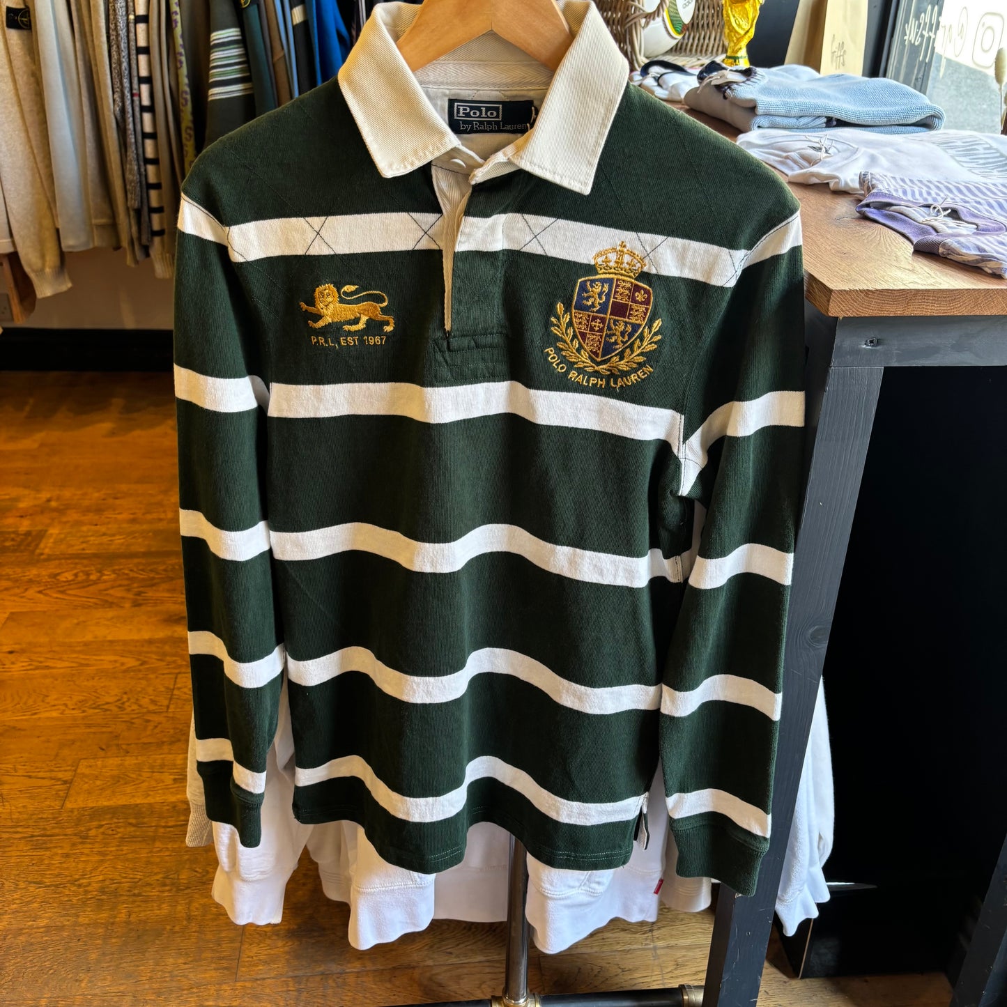 Ralph Lauren Striped Rugby Shirt Green/ White (Small)