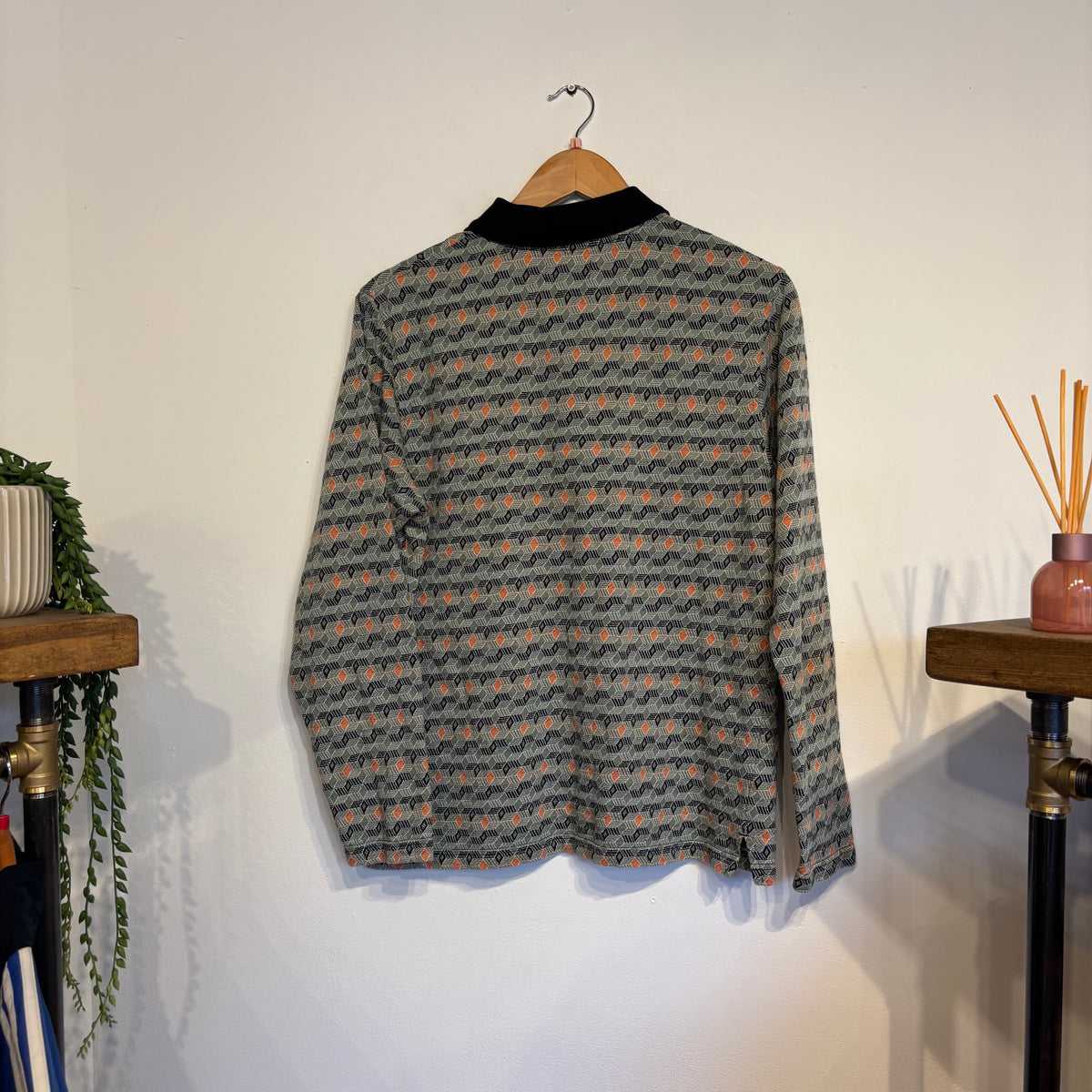 Stussy Diamond Pattern Polo Shirt Olive (Small)