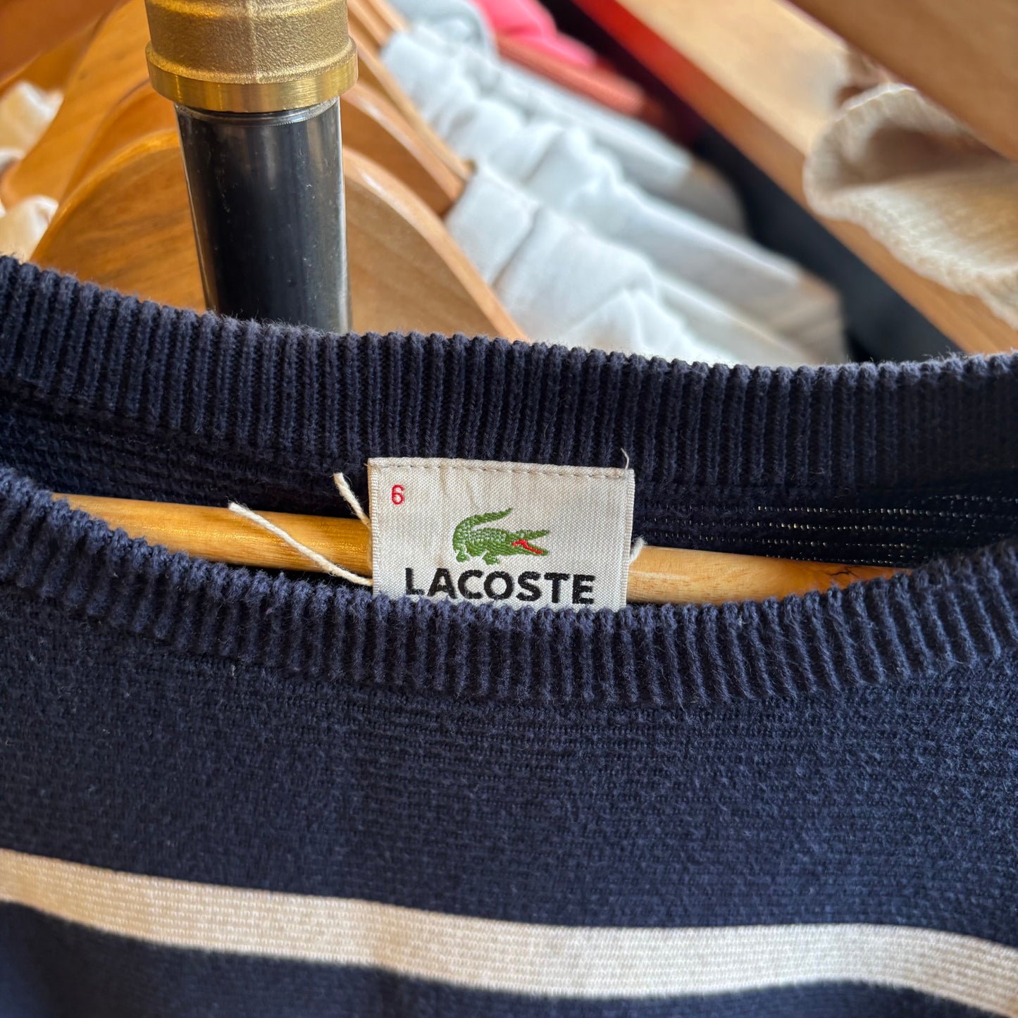 Lacoste Stripe Pullover Knit Jumper Navy/ White (Large)