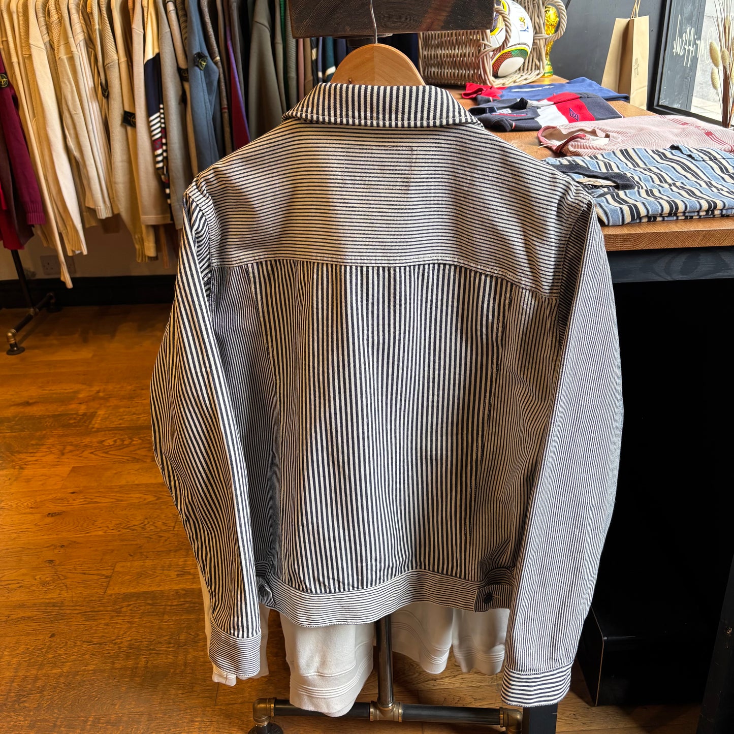 Stussy Mixed Stripe Trucker Jacket White/ Blue (Large)