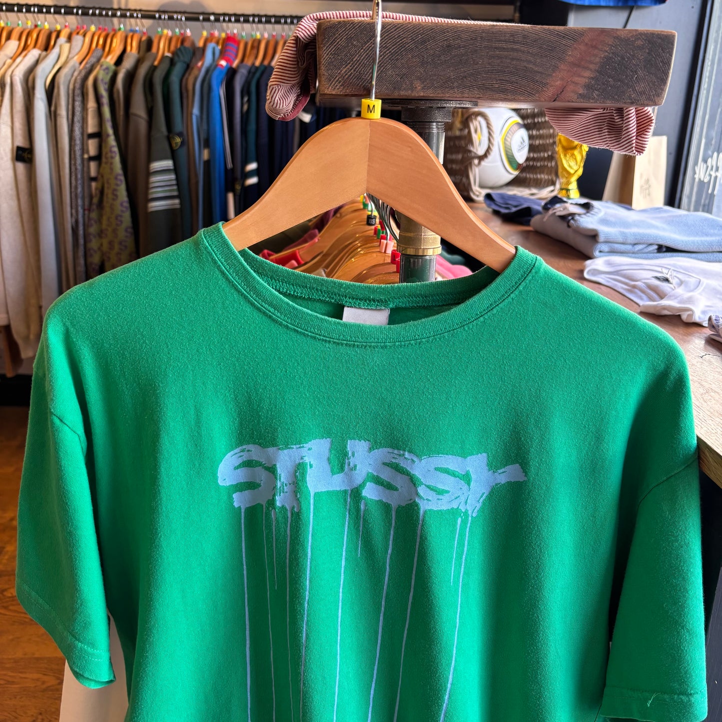 Stussy 2000's Graphic Spellout T-Shirt Green (Medium)