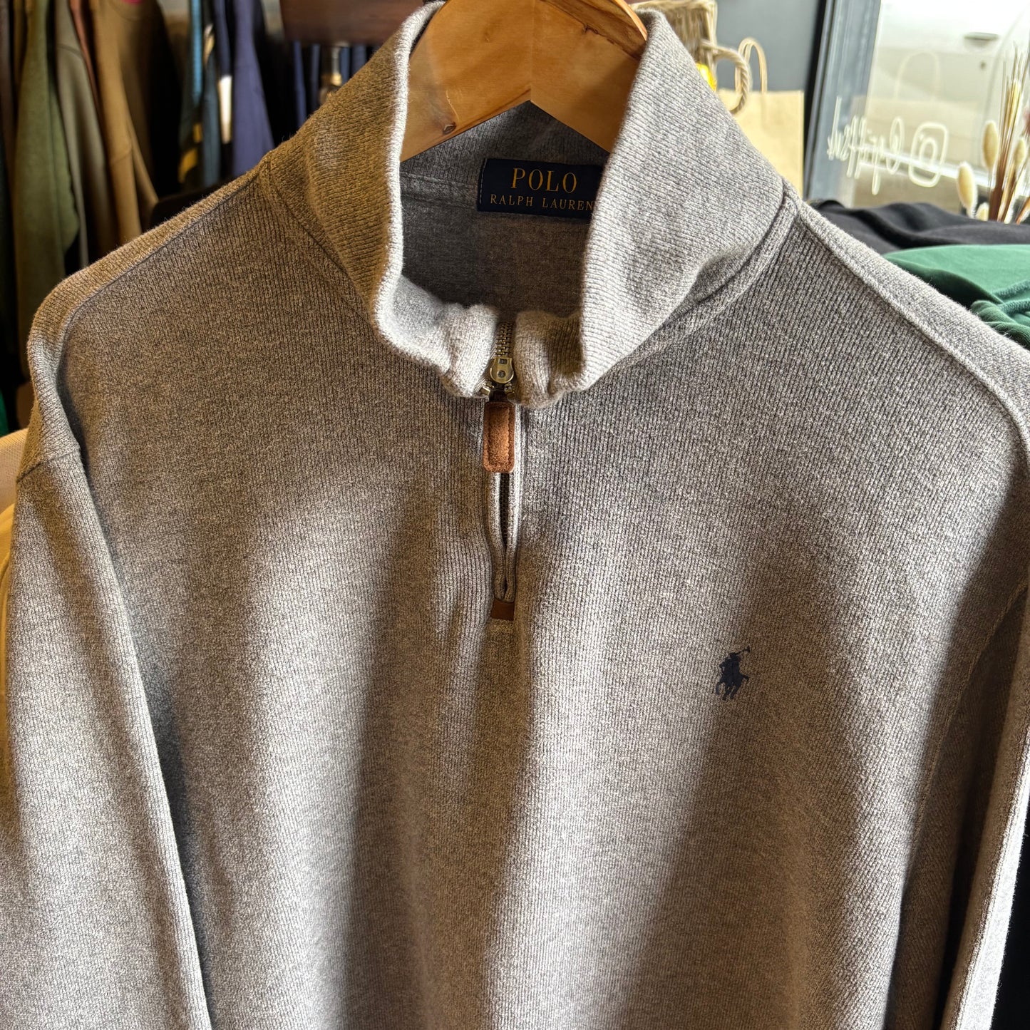 Ralph Lauren Quarter Zip Pullover Knit Jumper Grey (Large)