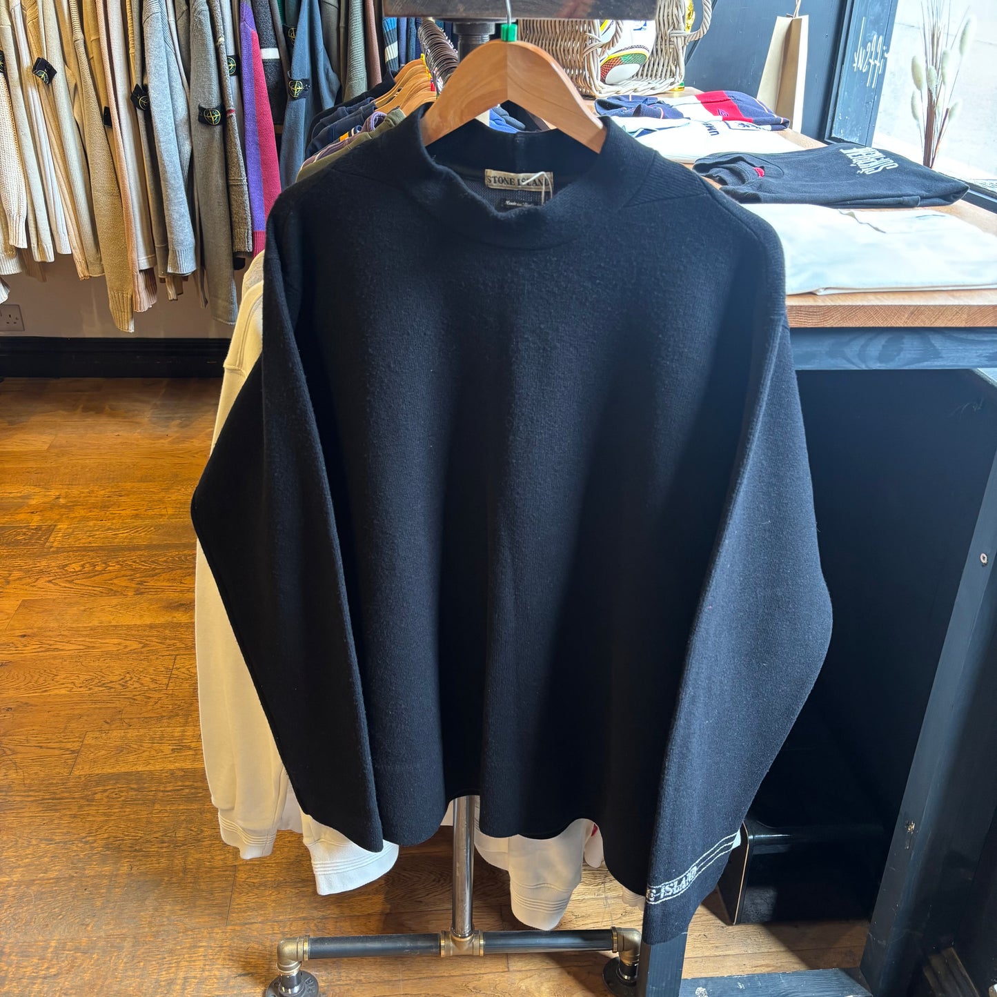 Stone Island A/W 1997 Sleeve Logo Pullover Knit Black (XL)