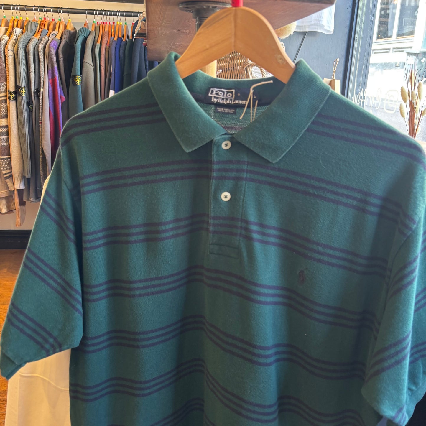 Ralph Lauren Stripe Polo Shirt Green (Large)