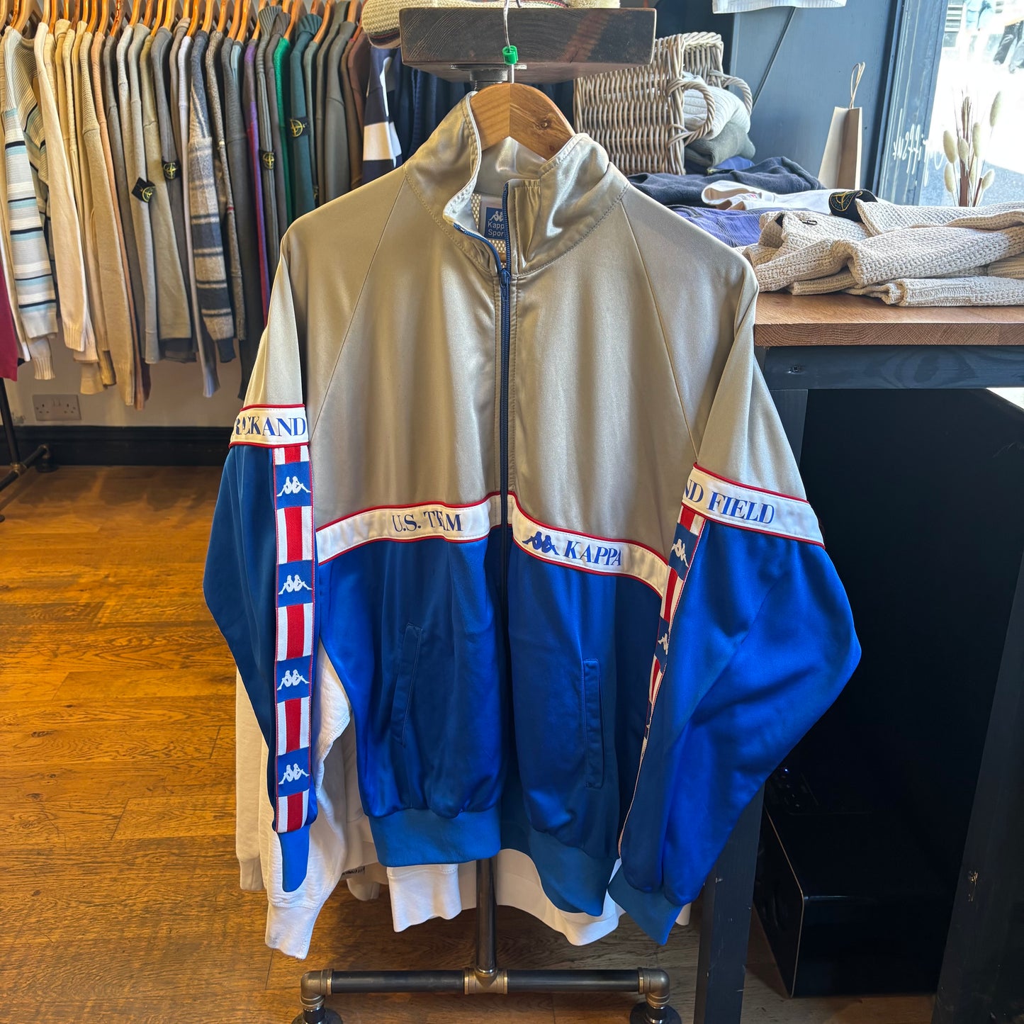 Kappa 80s USA Olympics Zip Up Jacket Grey/ Blue (XL)