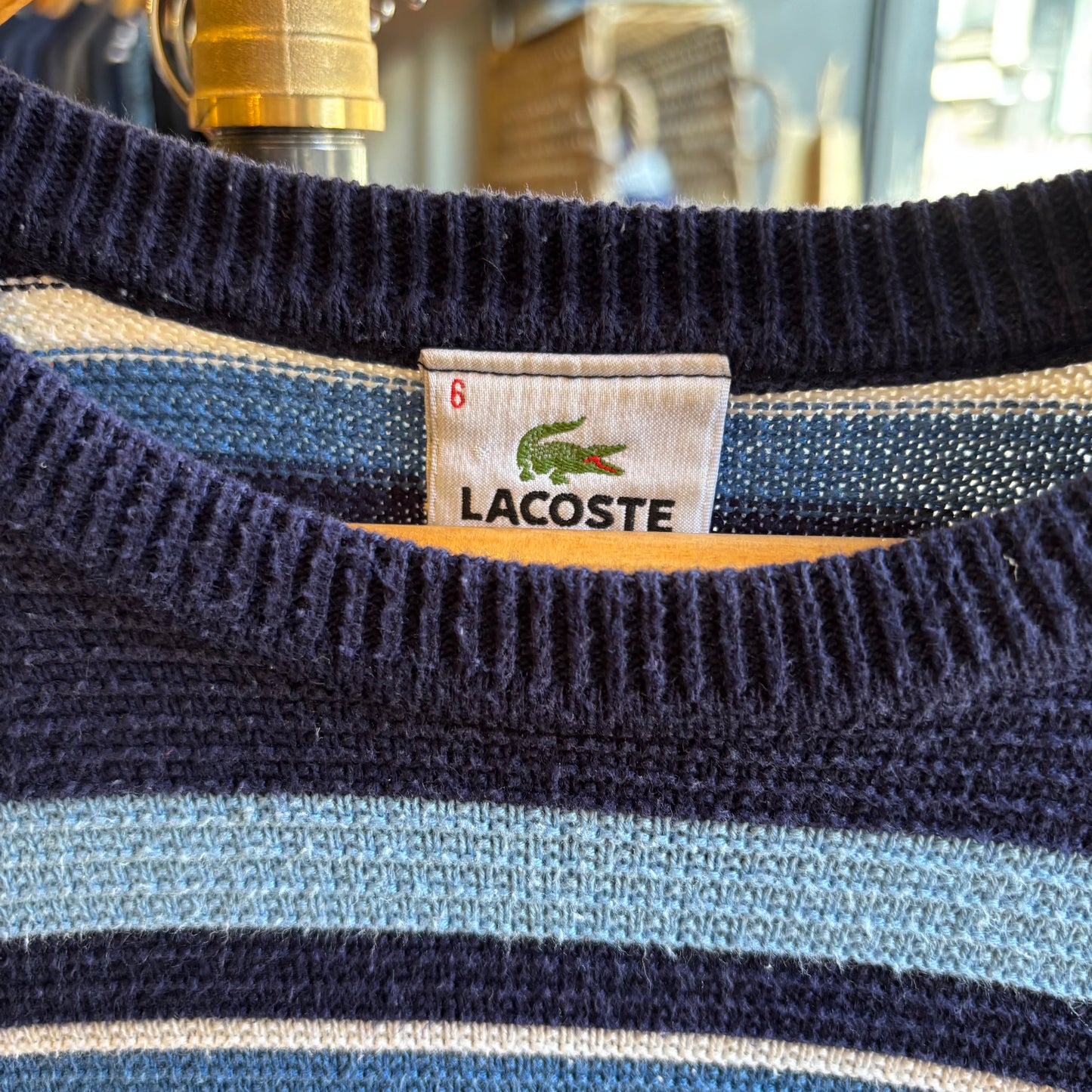 Lacoste Stripe Pullover Knit Jumper Navy Blue (Large)