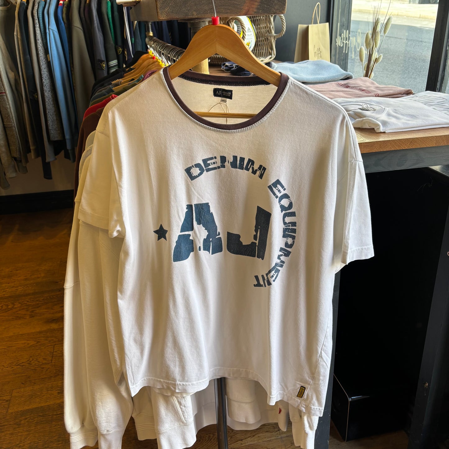 Armani Jeans Denim Equipment Ringer T-Shirt White (Large)
