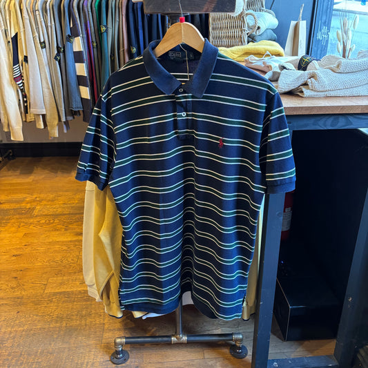 Ralph Lauren Stripe Polo Shirt Navy/ Green (Large)