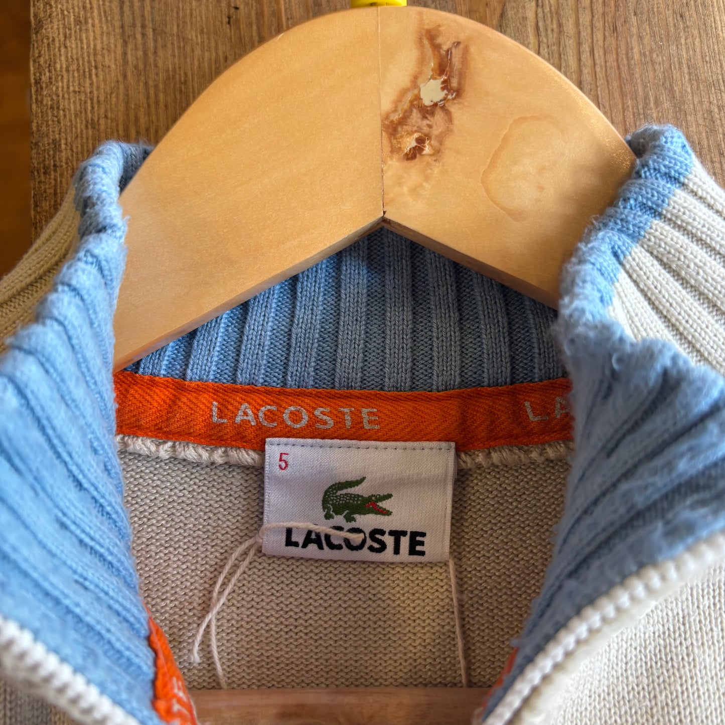 Lacoste Stripe Quarter Zip Knit Jumper Cream (Medium)