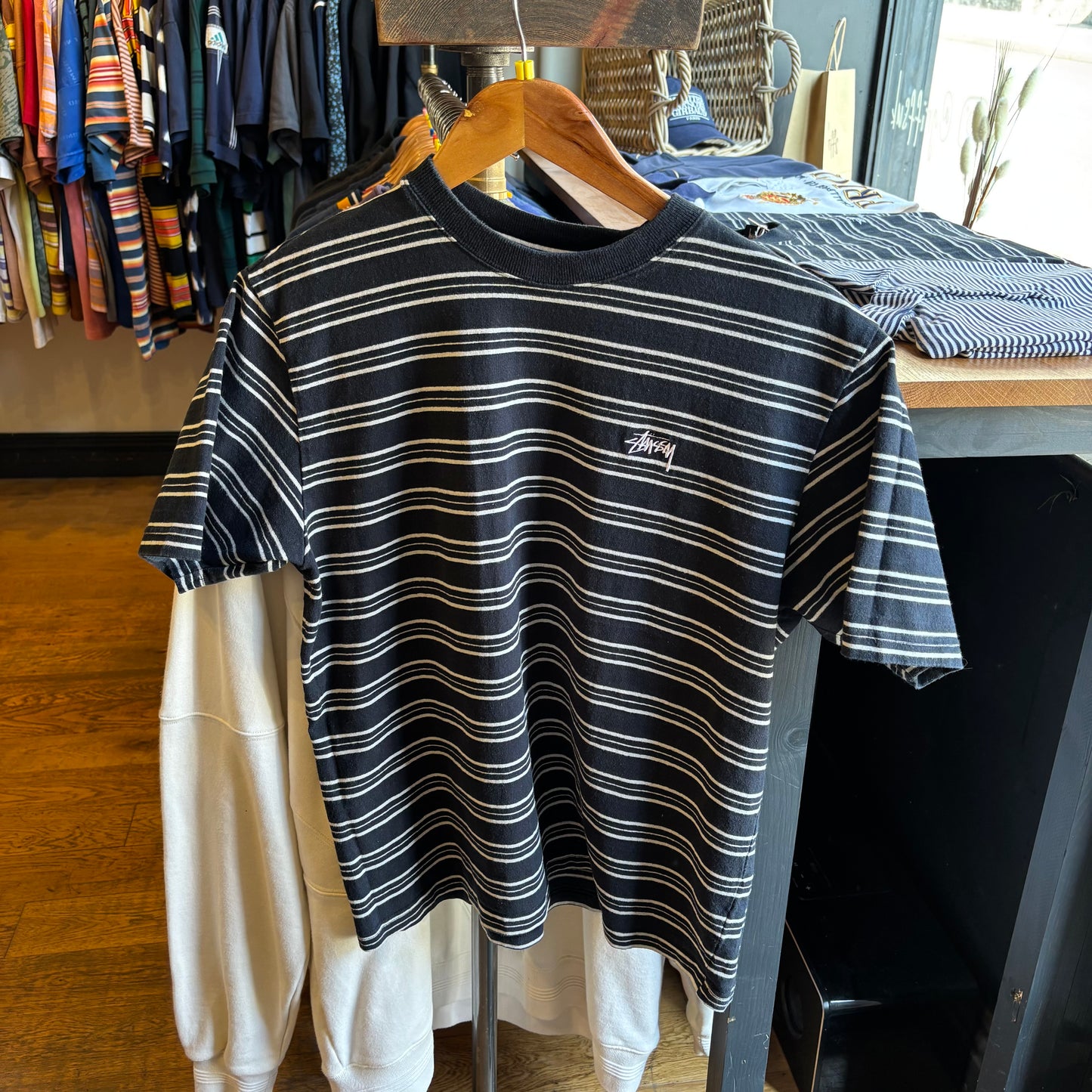 Stussy Henry Striped Crew T-Shirt Black (Medium)