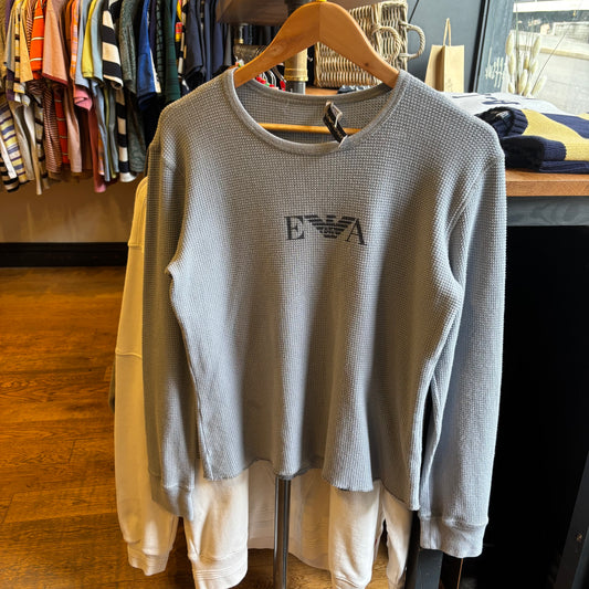 Emporio Armani 90s Waffle Knit Crew Top Light Blue (Medium)