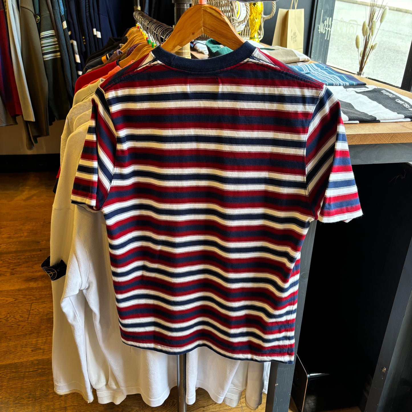 Beams Plus Striped Pocket T-Shirt Blue/ Red (Small)