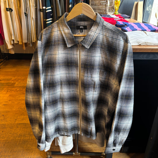 Stussy Paul Shadow Plaid Zip Up Shirt Black/ White (Large)