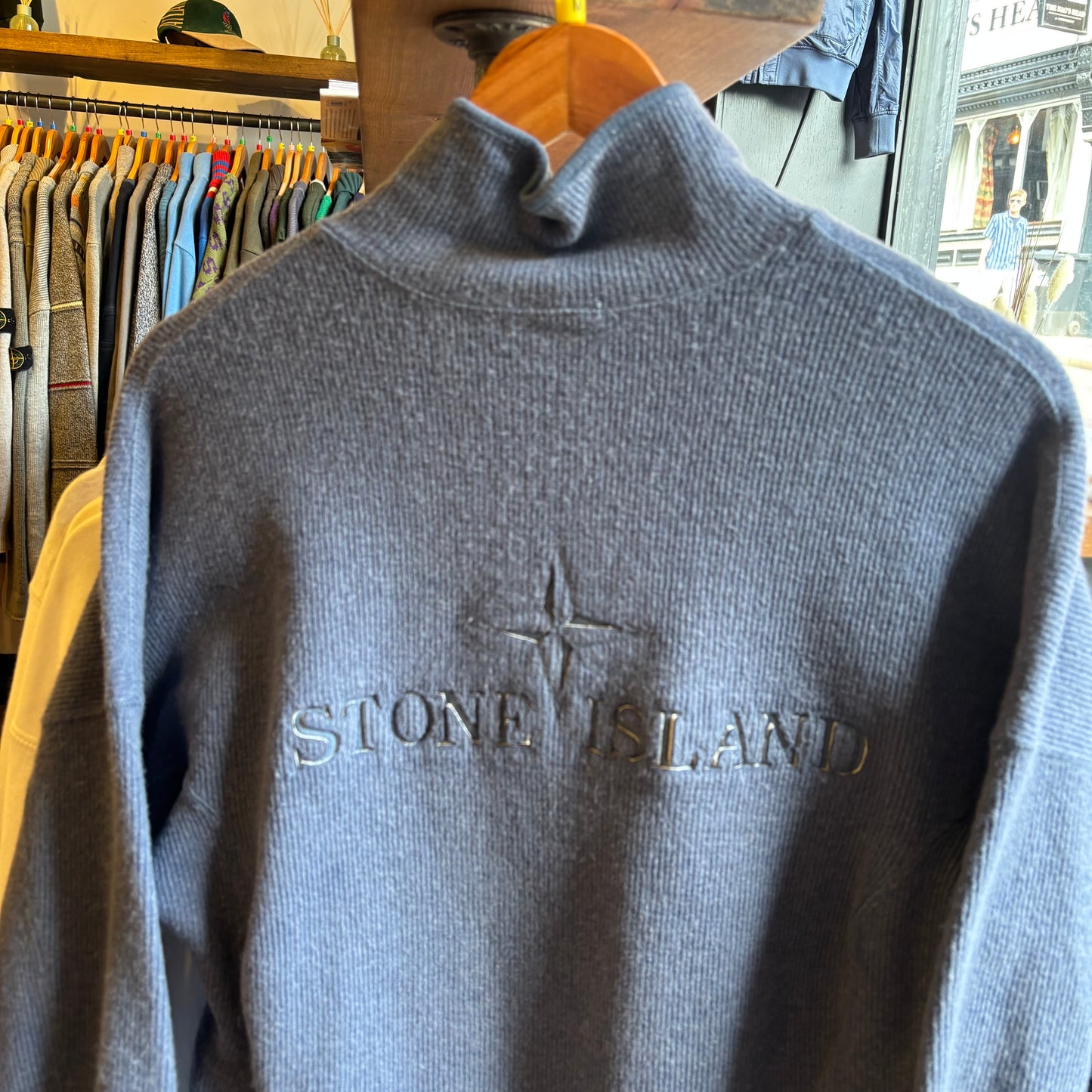 Stone Island A/W 2004 Spellout Full Zip Jumper Blue (Medium)