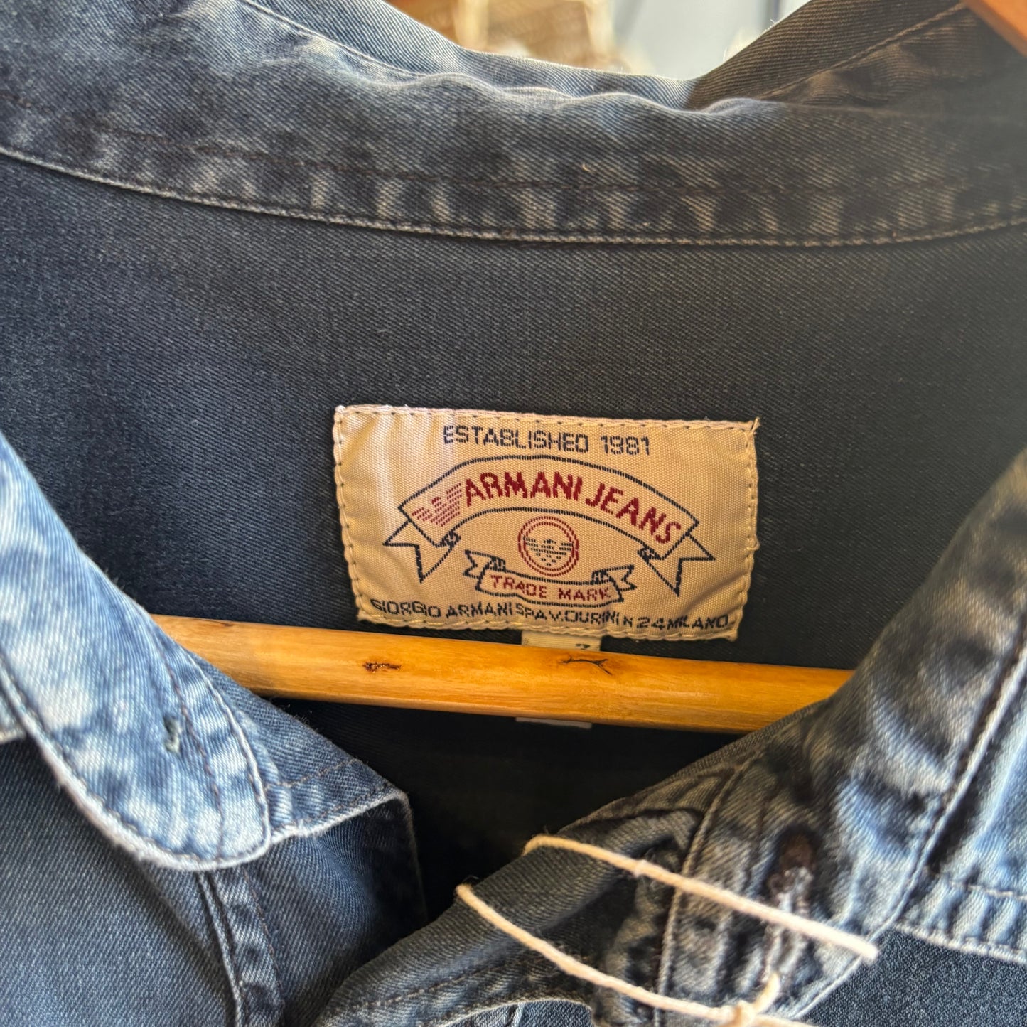 Armani Jeans 90s Cotton Longsleeve Shirt Navy (Large)
