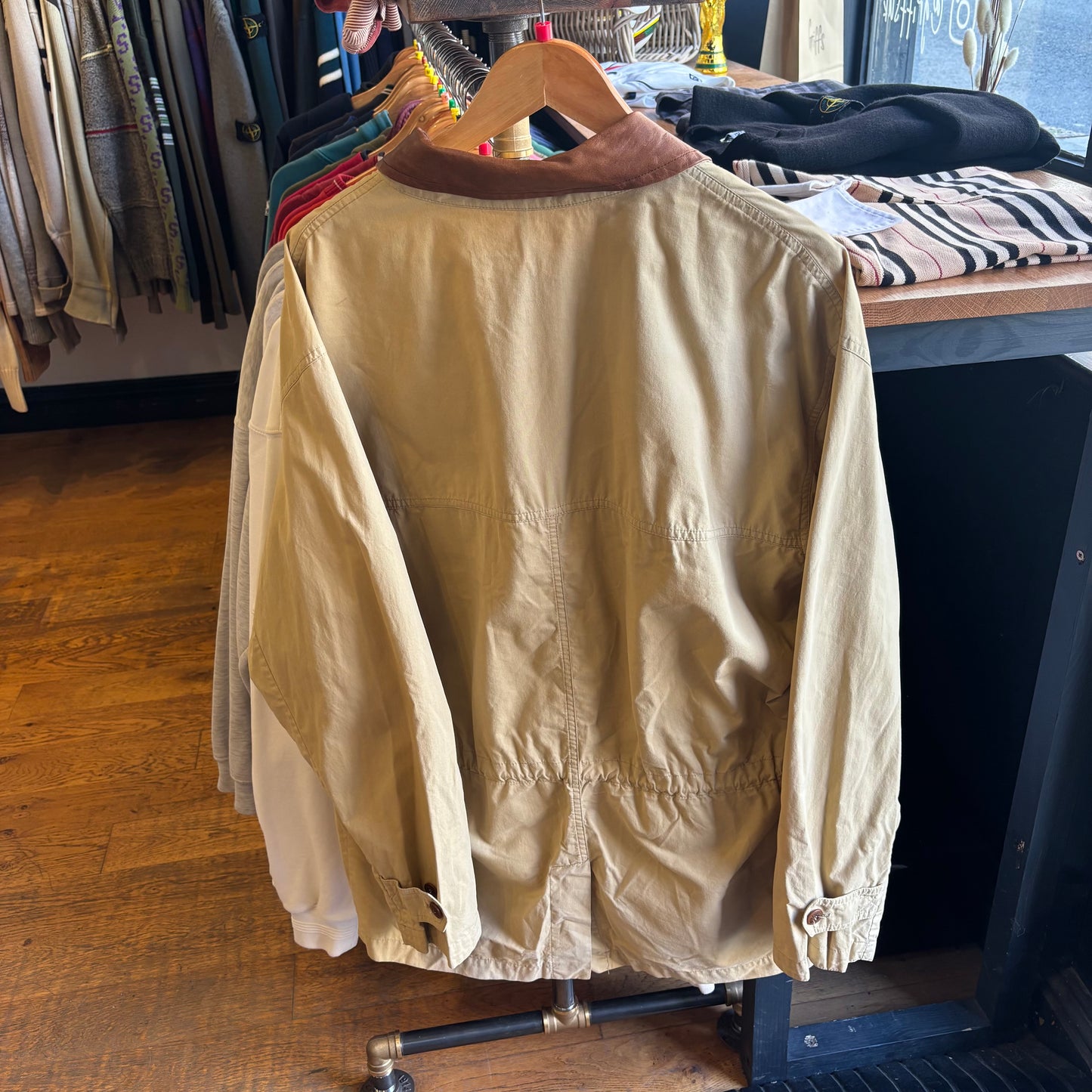 Burberry Button Up Longline Chore Style Jacket Beige (Large)