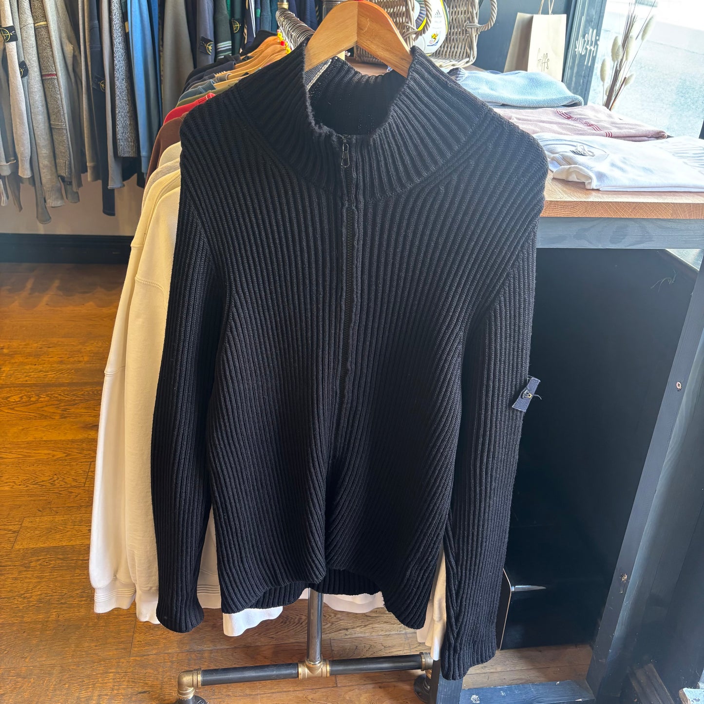Stone Island A/W 2005 Ribbed Full Zip Jumper Black (Large)