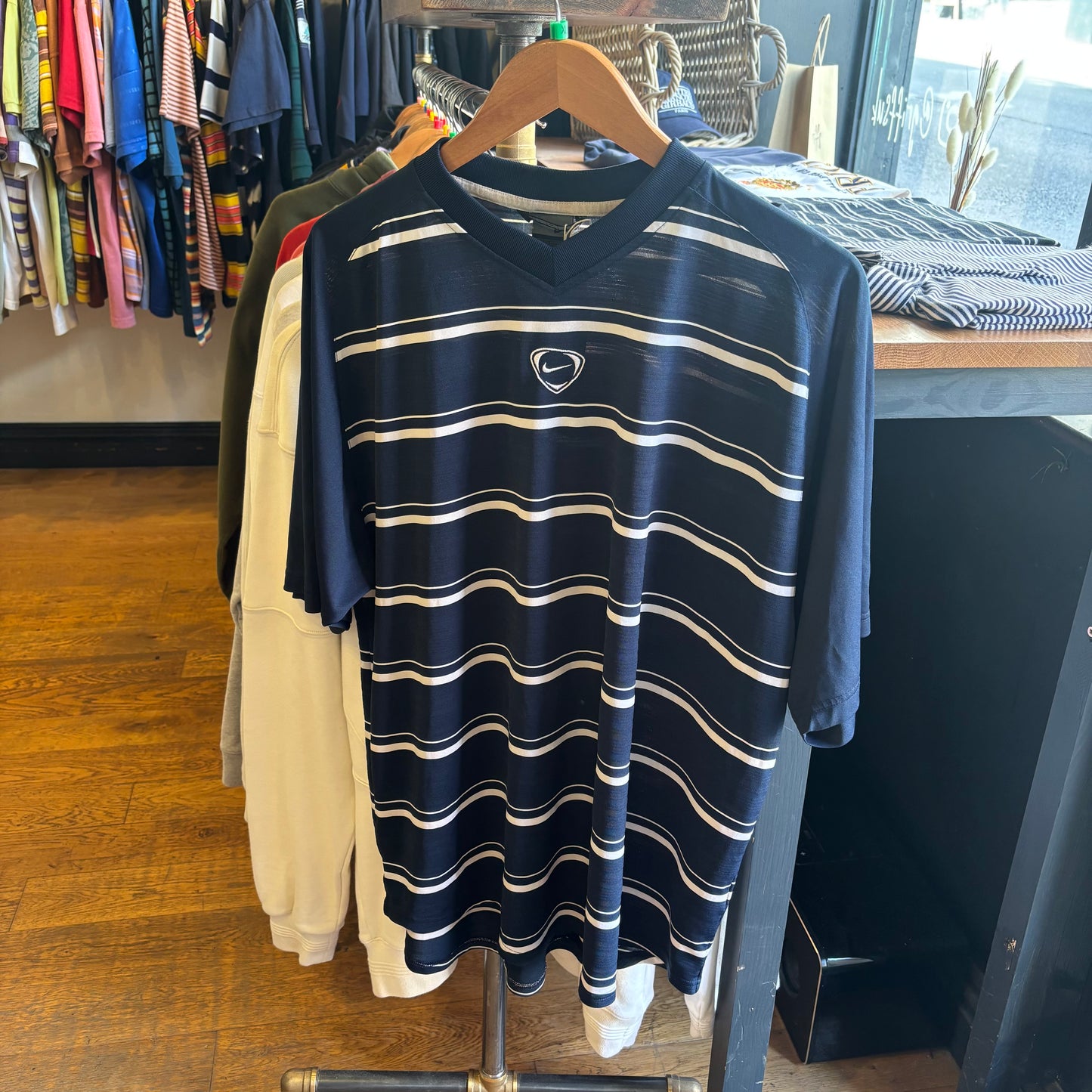 Nike T90 Striped Sports T-Shirt Navy/ White (XL)