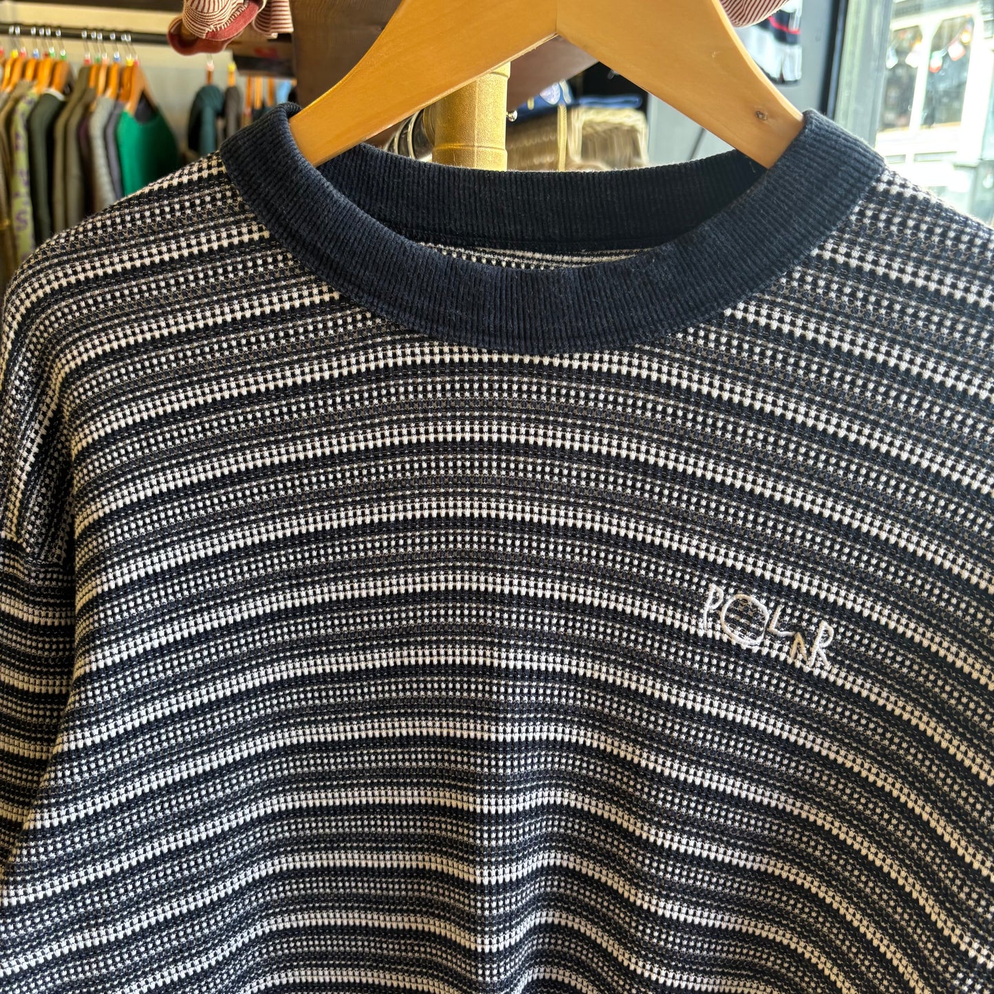 Polar Skate CO Waffle Stripe Longsleeve T-Shirt Navy (Large)