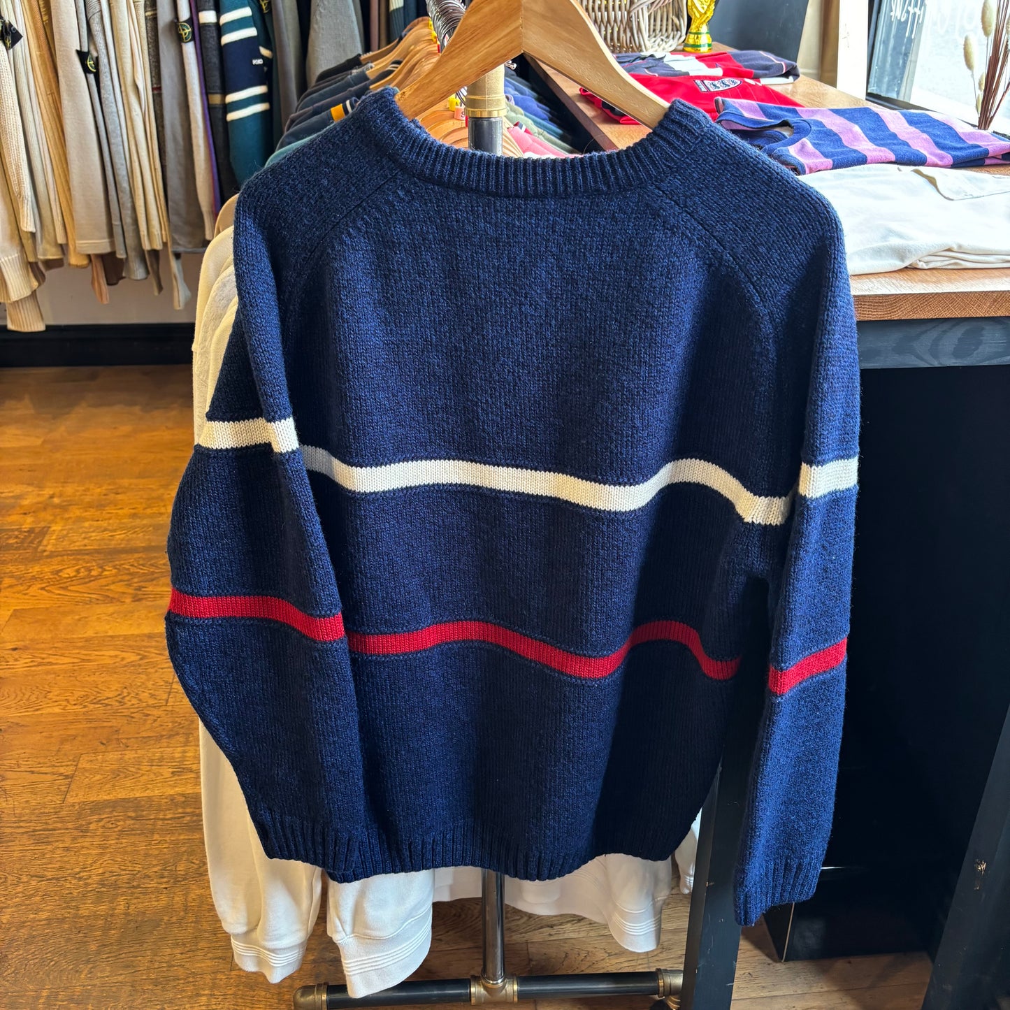 Lacoste Stripe Pullover Knit Jumper Blue (Large)