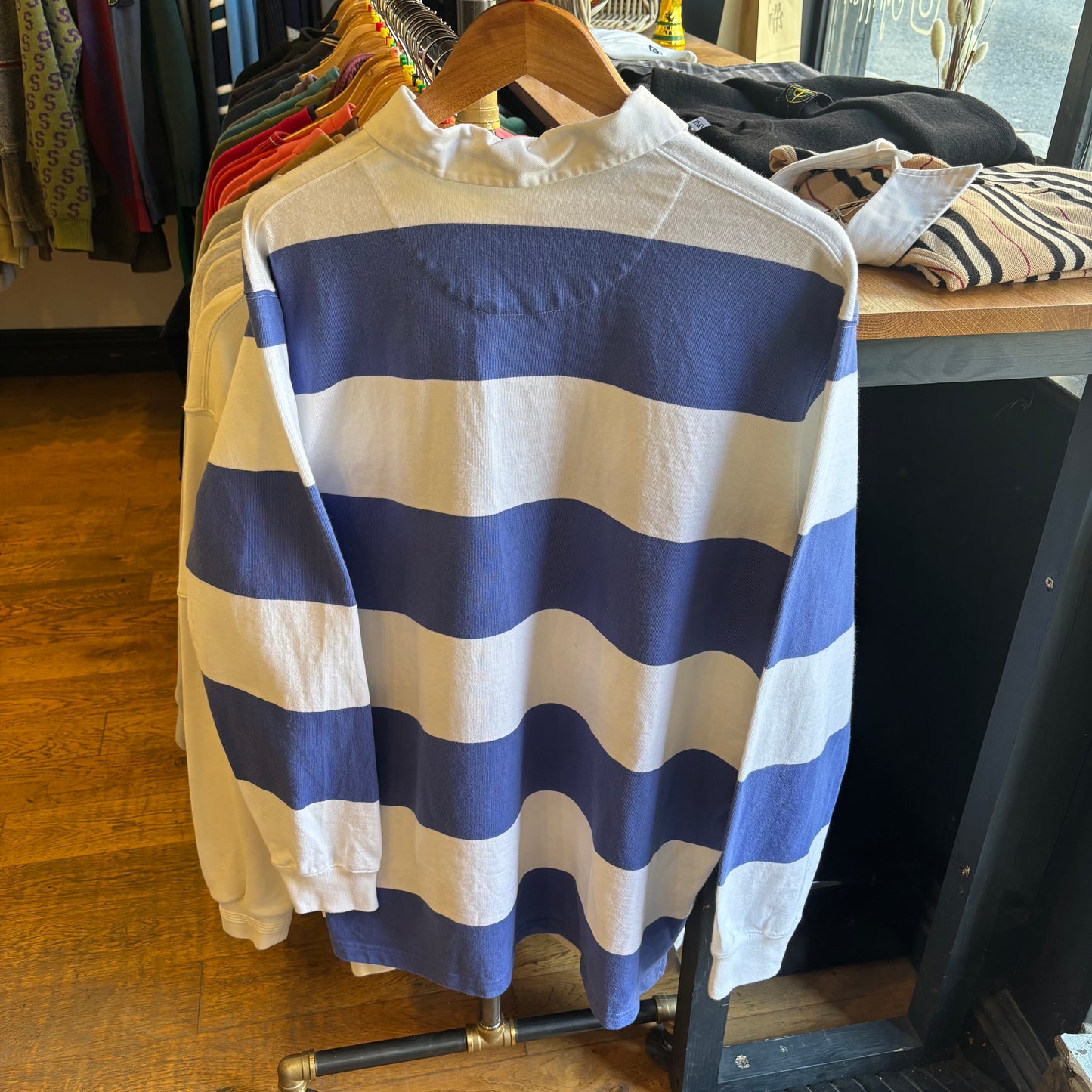 Ralph Lauren Longsleeve Rugby Stripe Polo Shirt White/ Purple (Large)