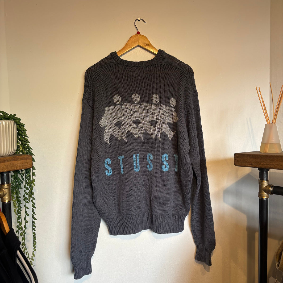 Stussy Surfman Icon Crew Pullover Knit Dusty Blue (Large)