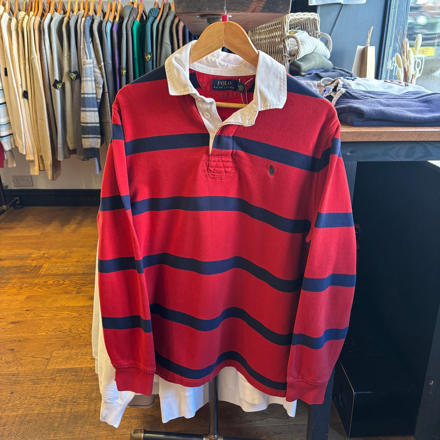 Ralph Lauren Striped Rugby Polo Longsleeve Red (Large)