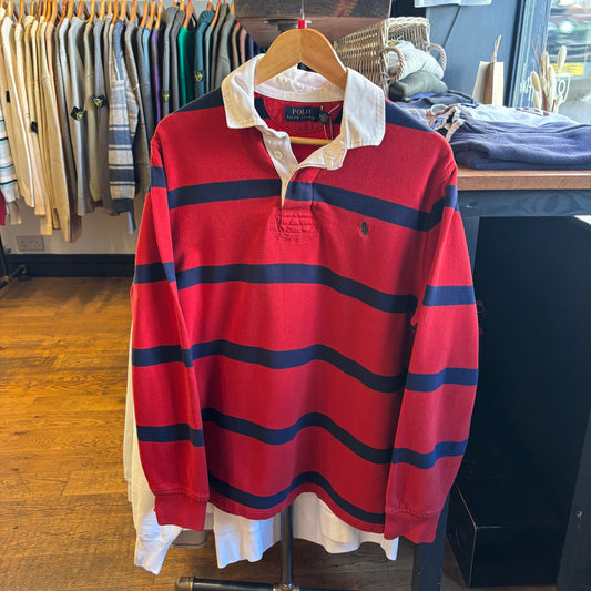 Ralph Lauren Striped Rugby Polo Longsleeve Red (Large)